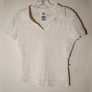 TALBOTS PETITE SIZE P OFF WHITE/IVORY TOP CROCHET KNIT FRONT LINED STRETCH NWOT